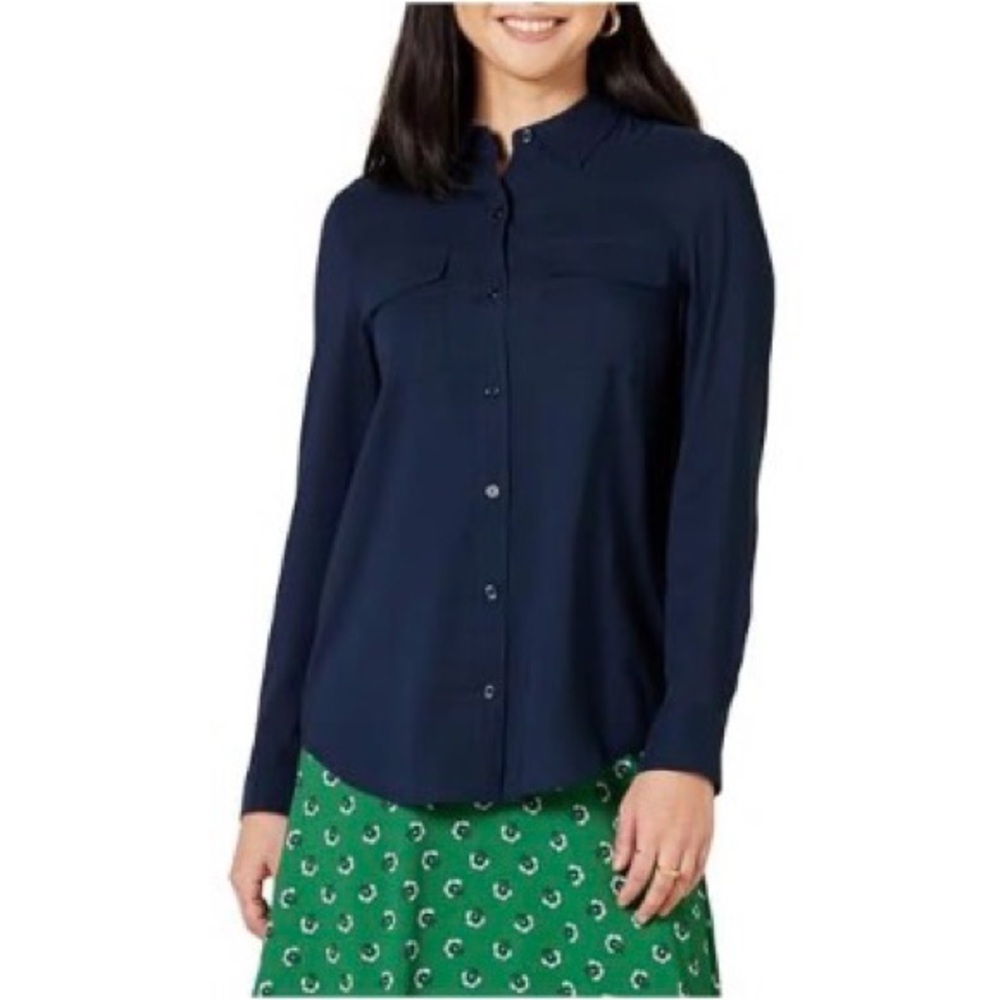 NWT Amazon Essentials Women's Georgette Long Sleeve Relaxed-Fit Pockets Shirt XS